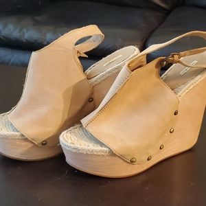 wood slingback wedges